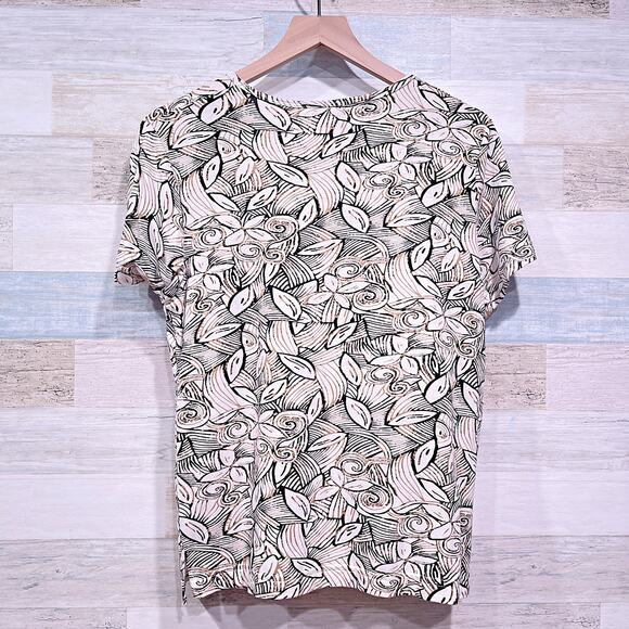 ORVIS Stretchy Ribbed Knit Top Beige Leaf Print Vintage Casual Womens Small - Picture 3 of 4